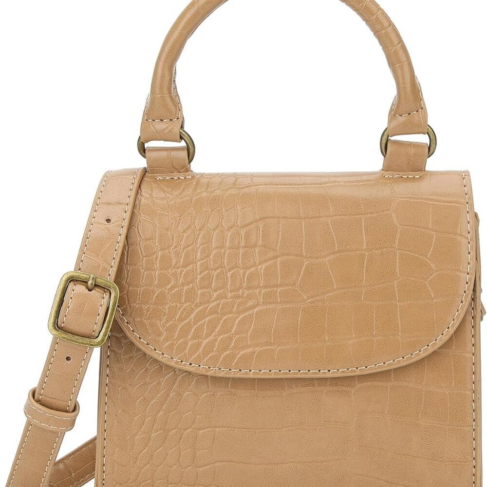 Mini Faux Leather Crossbody Bag Small Tote with Gold Hardware Women